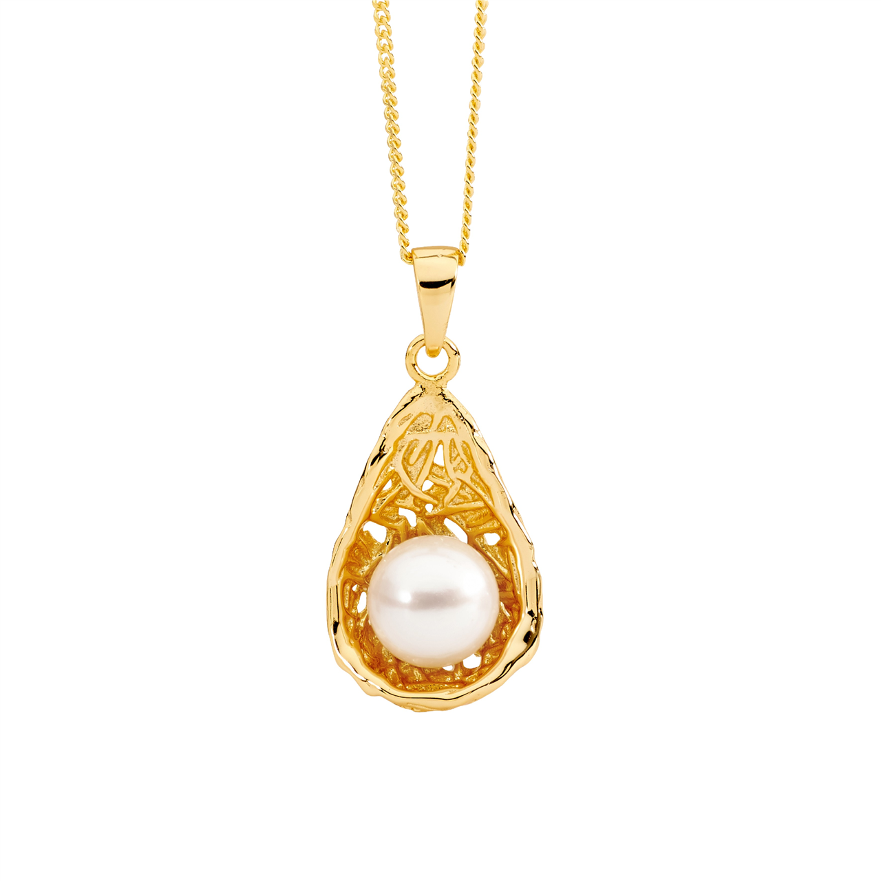 SS freshwater pearl in weave basket pendant
