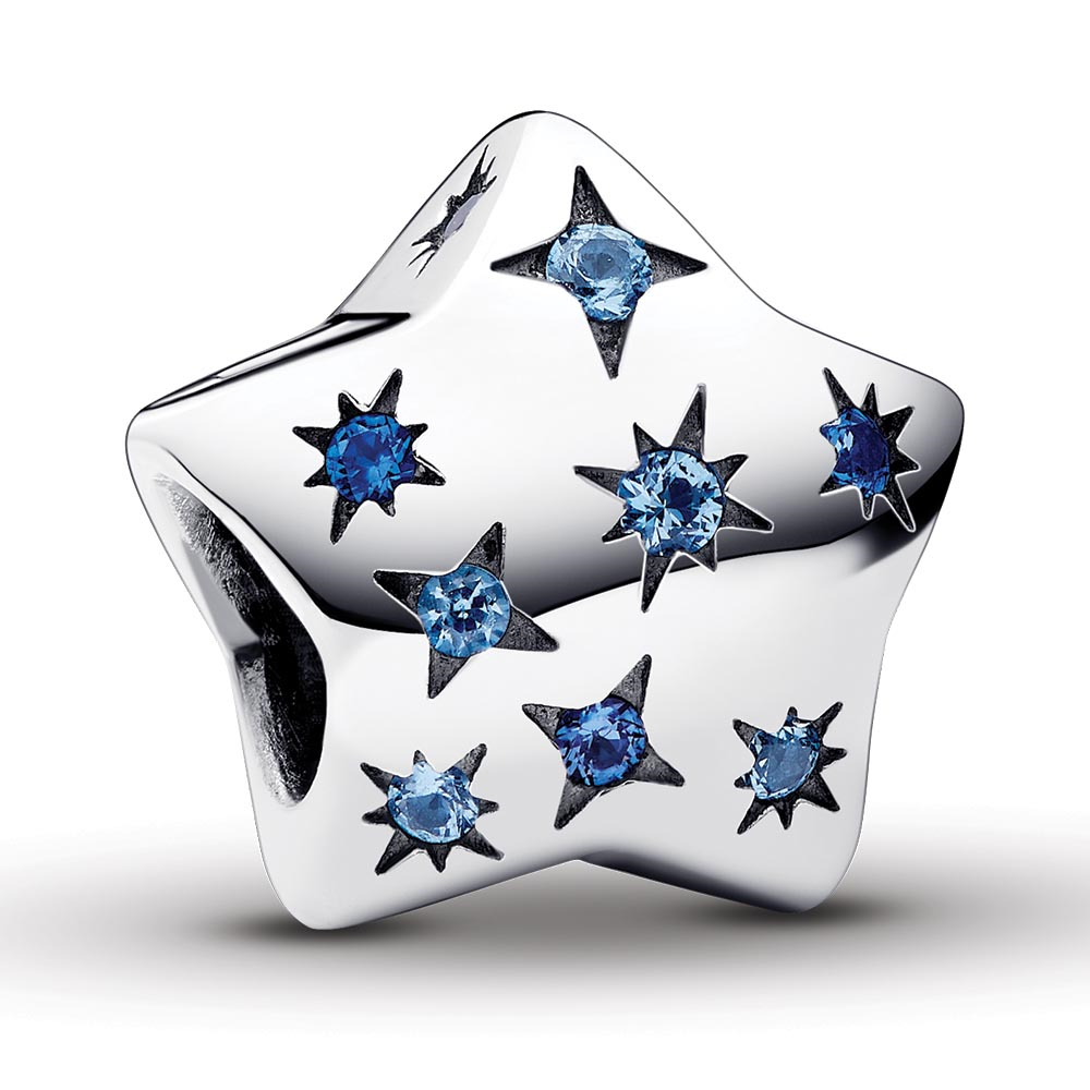 Pandora Star sterling silver charm with stellar blue and icy blue crystal