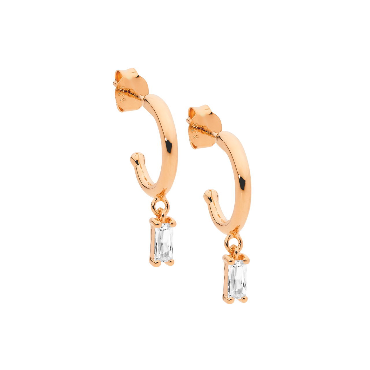 Ellani Yellow Gold Hoops with Cubic Zirconia Drop