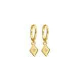 Premium Plated Brass Half Hoop Earrings with Diamond Shape Charm and CZ