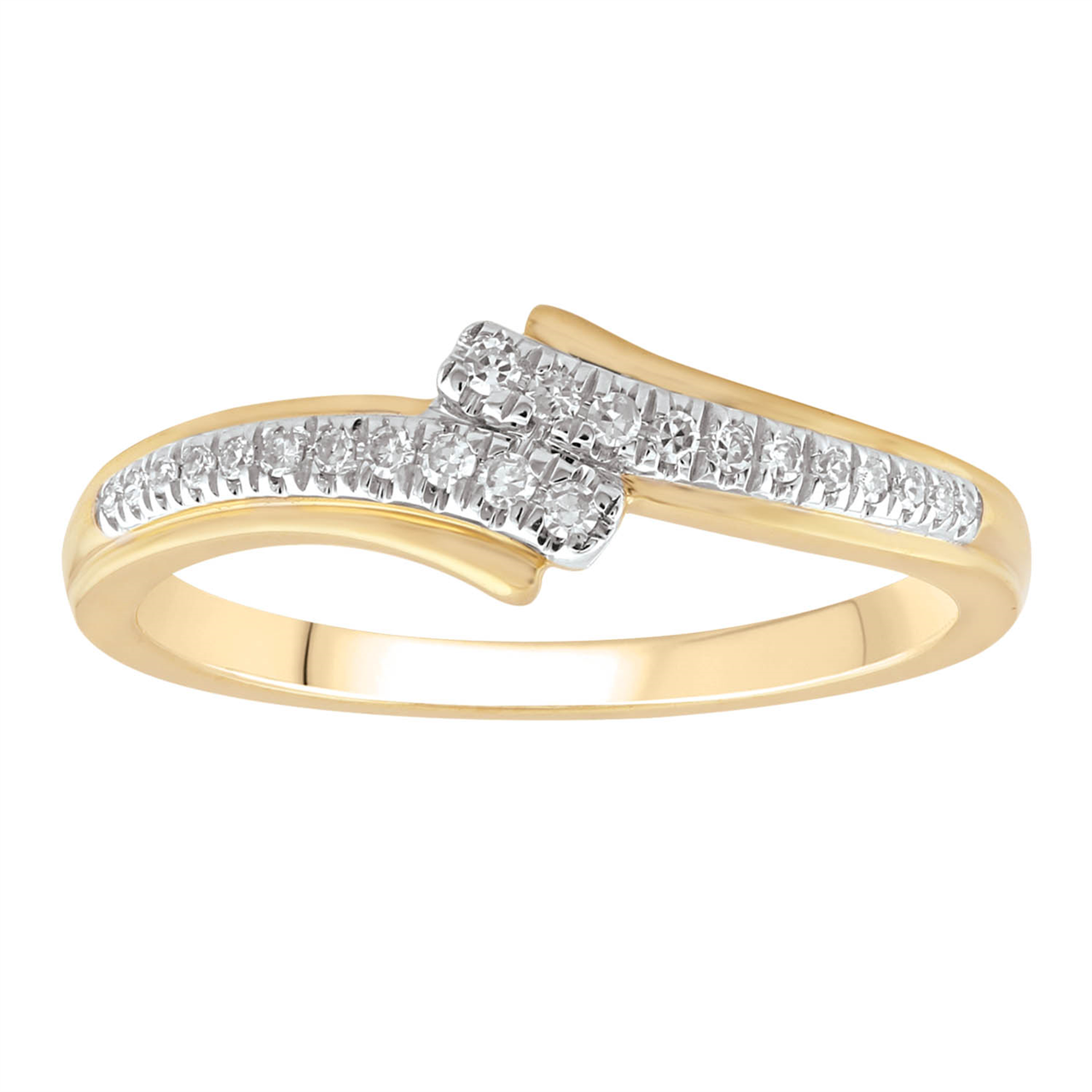 Diamond Cross Over Ring In 9K Yellow Gold