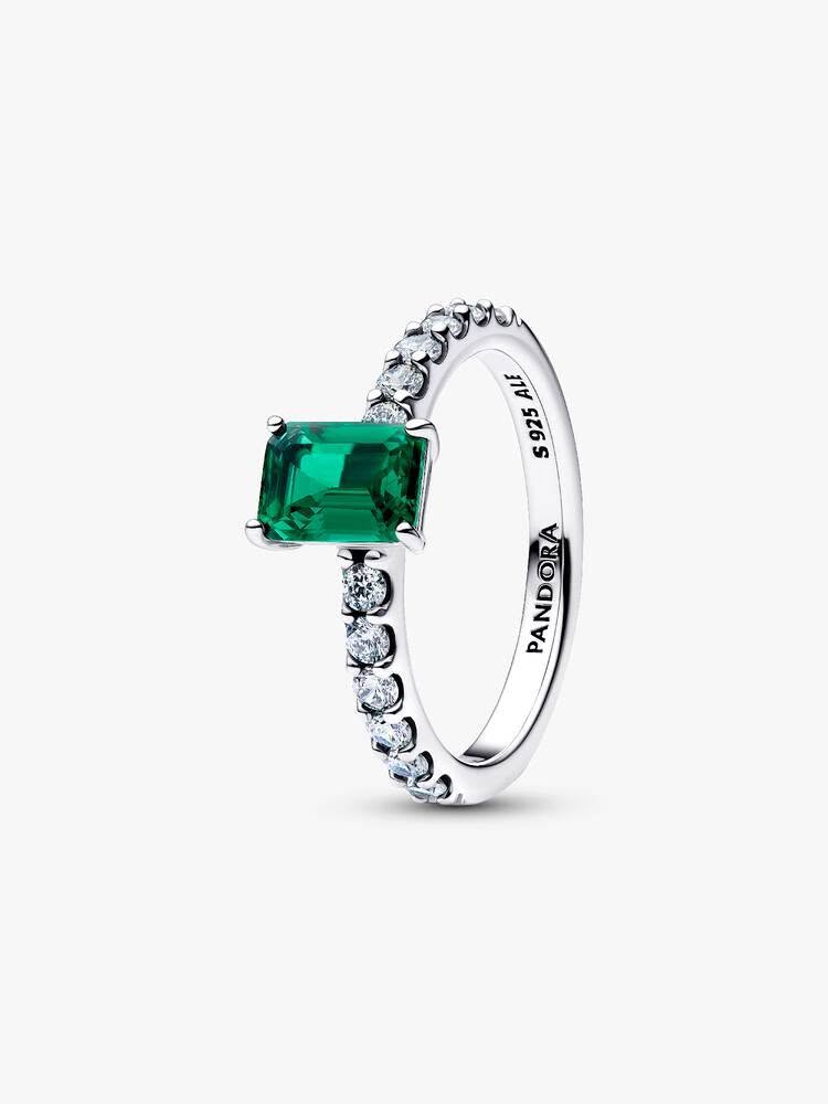 Sterling silver ring with royal green crystal and clear cubic zirconia
