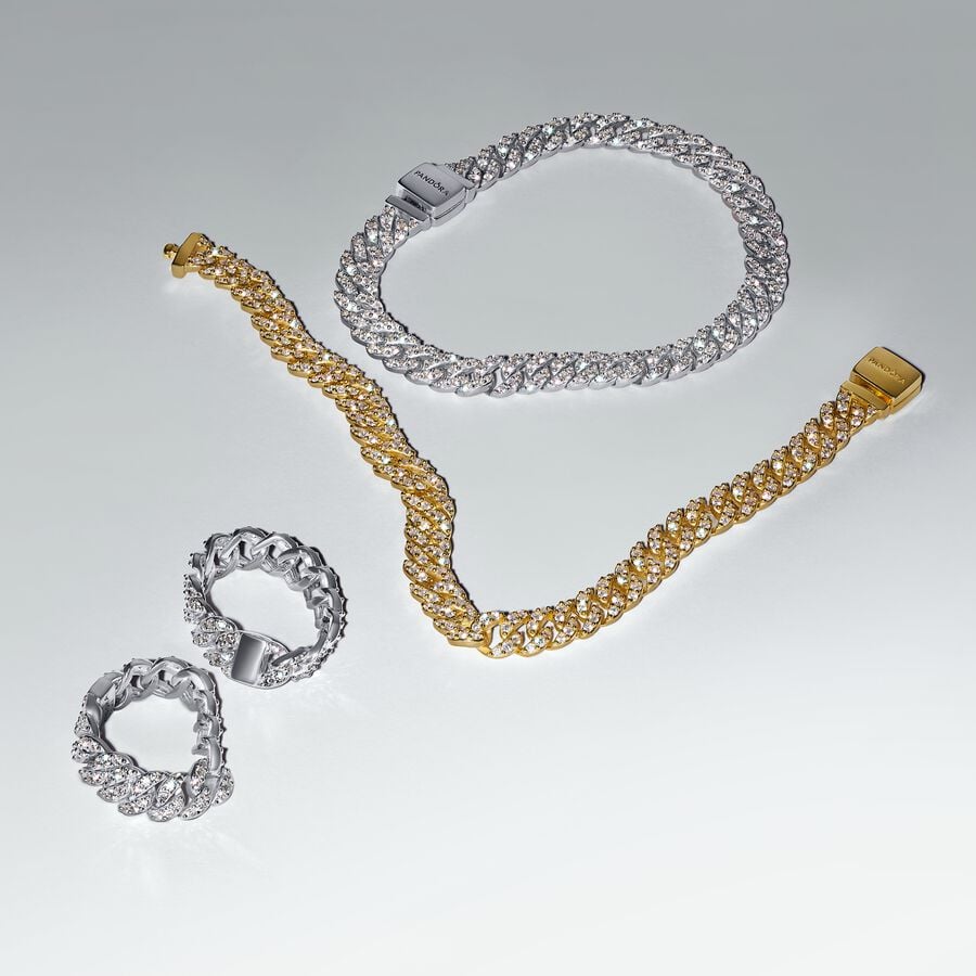 Cuban chain sterling silver ring with clear cubic zirconia