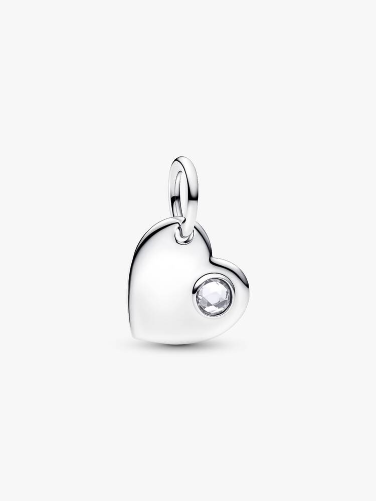 Pandora April Heart Clear Stone Dangle Charm