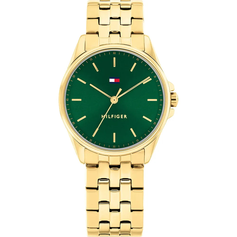 TOMMY HILFIGER Women's Green Dial Gold Steel Bracelet Watch