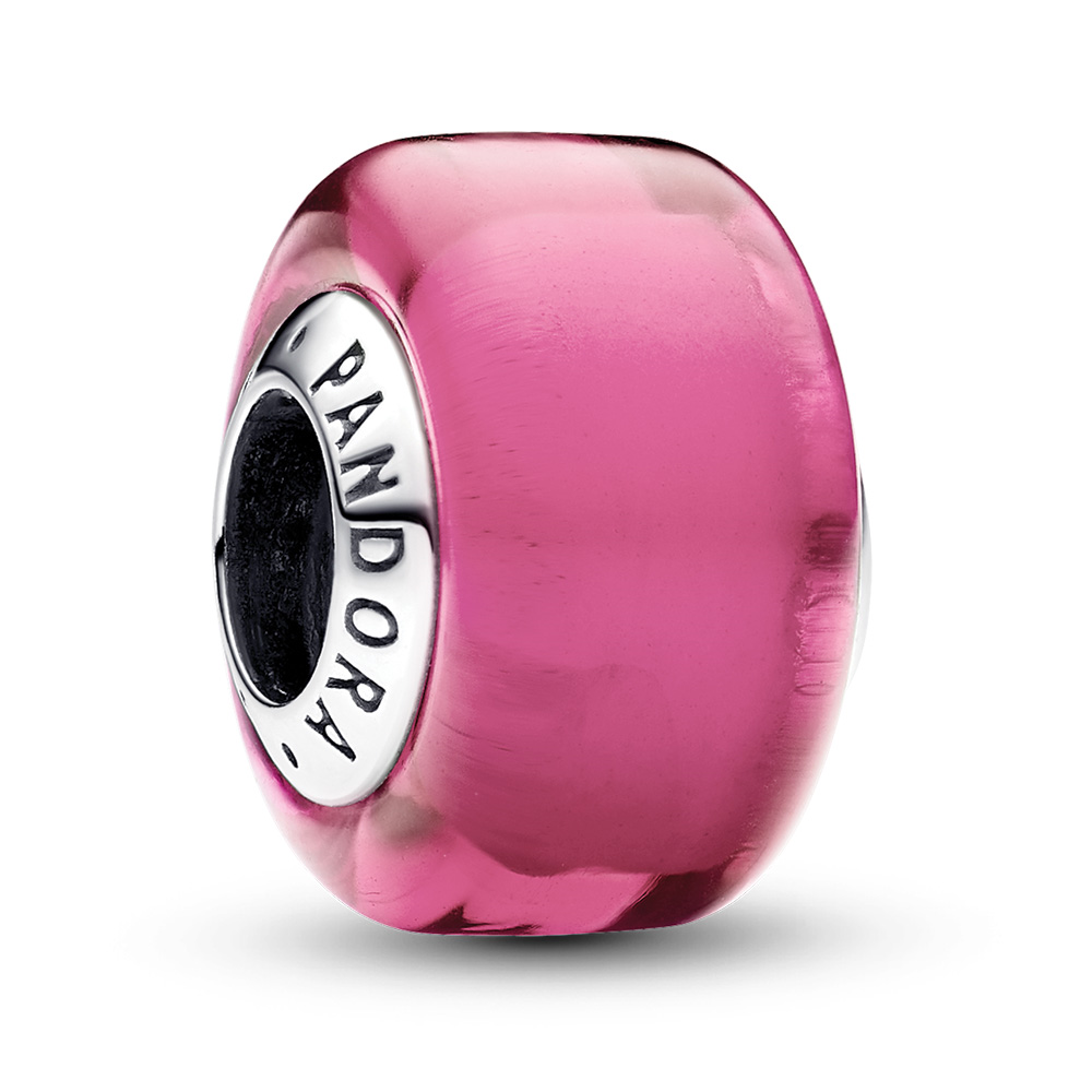 Pandora Sterling silver charm with pink Murano glass