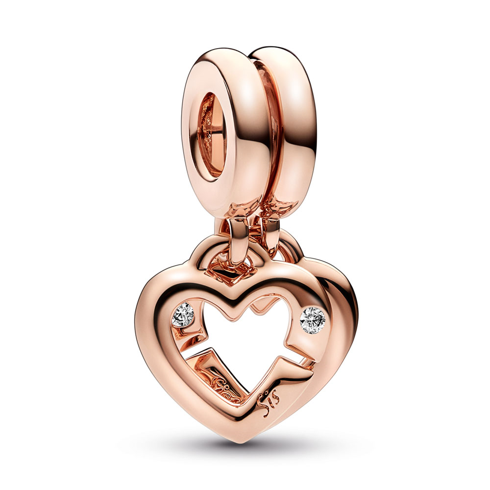 Heart 14k rose gold-plated double dangle with clear cubic zirconia