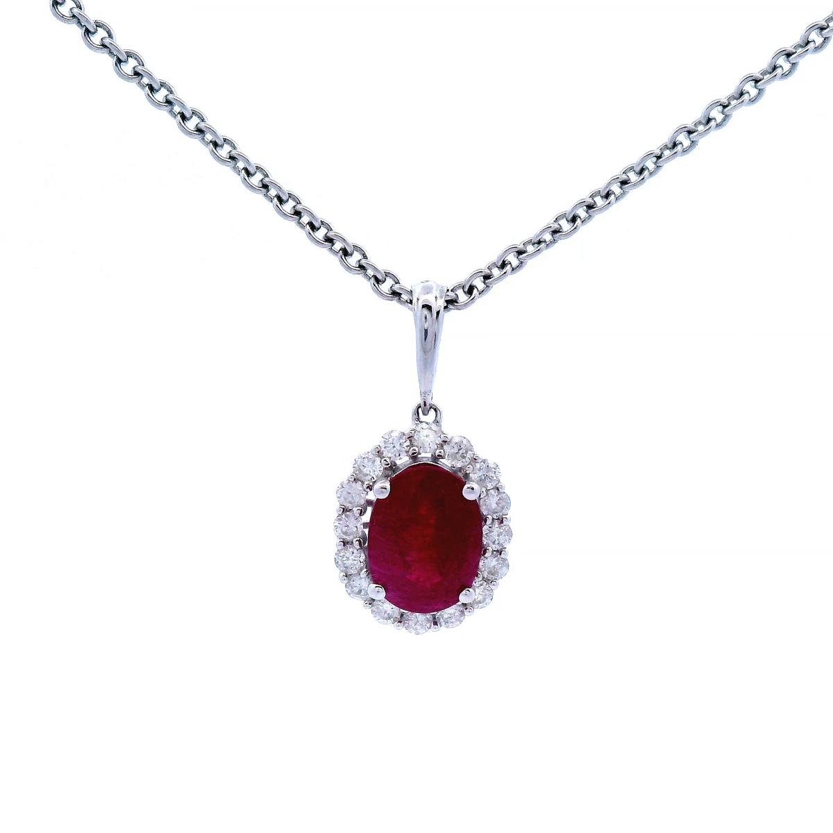 Ruby PendantSet in White Gold and White Gold Chain