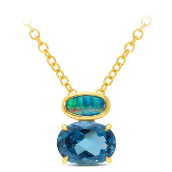 London Blue Topaz and Opal Pendant in Yellow Gold