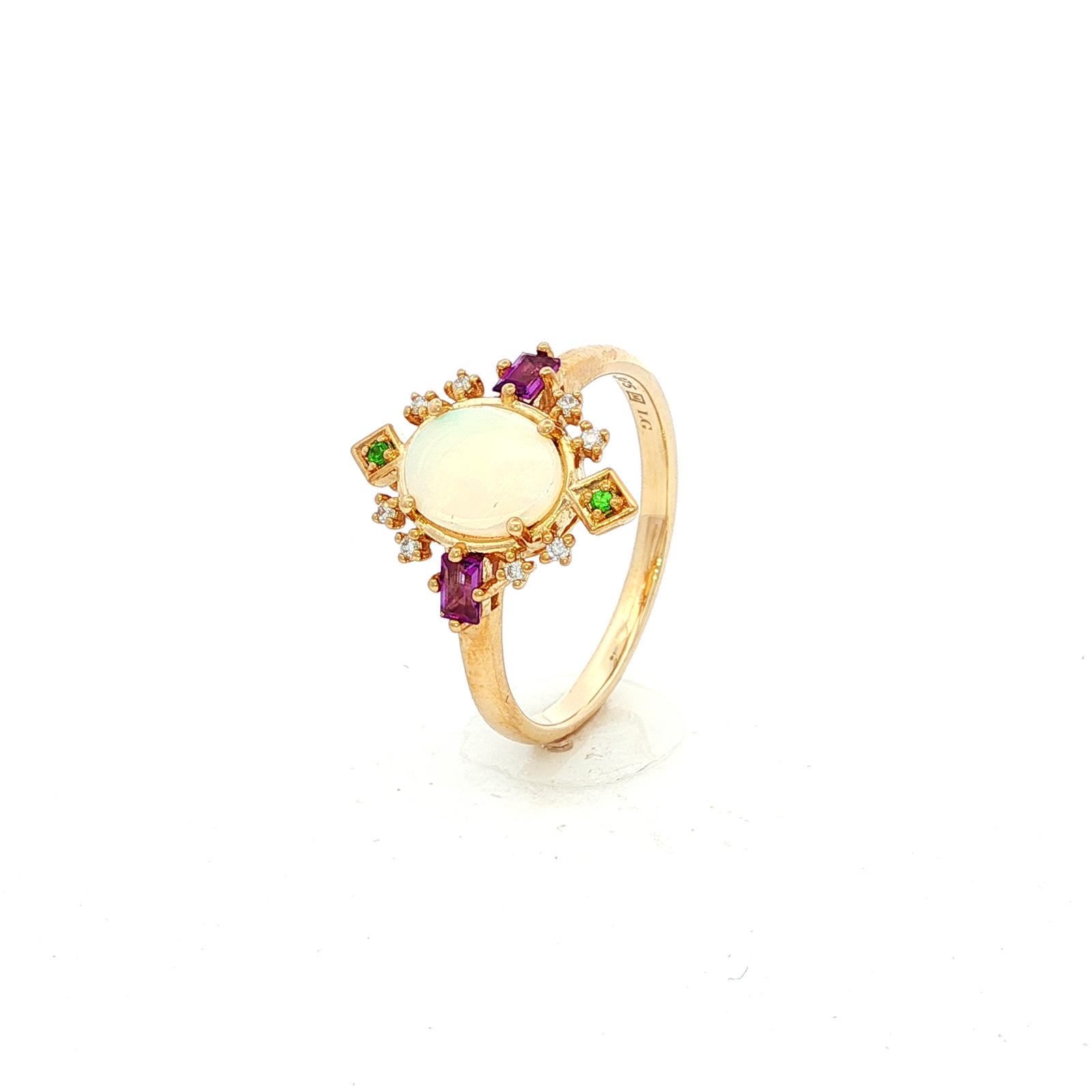 Amethyst and Opal - Crystal & Tsavorite Green in Yellow Gold