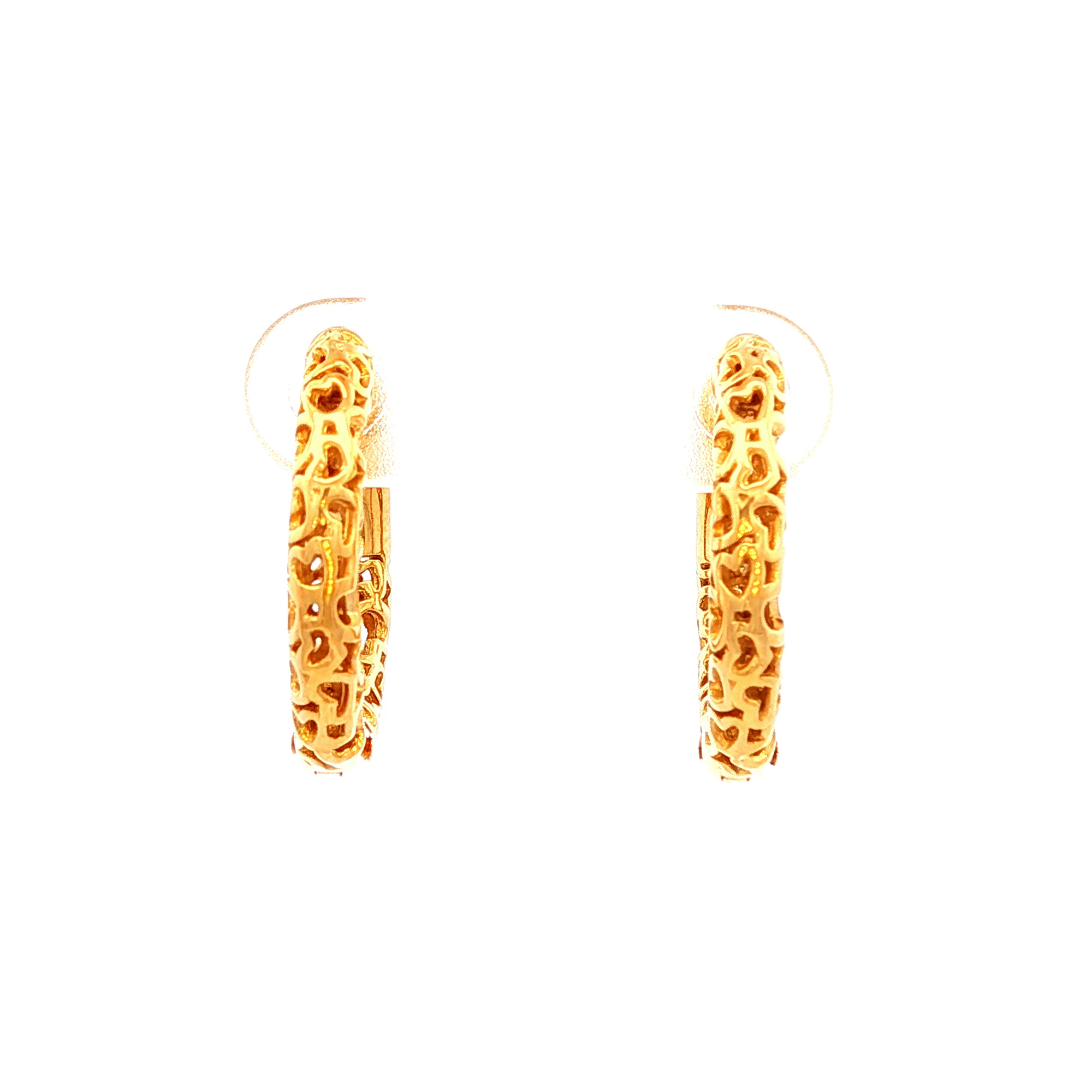 Round Cut-Out Heart Huggie Earrings in Yellow Gold