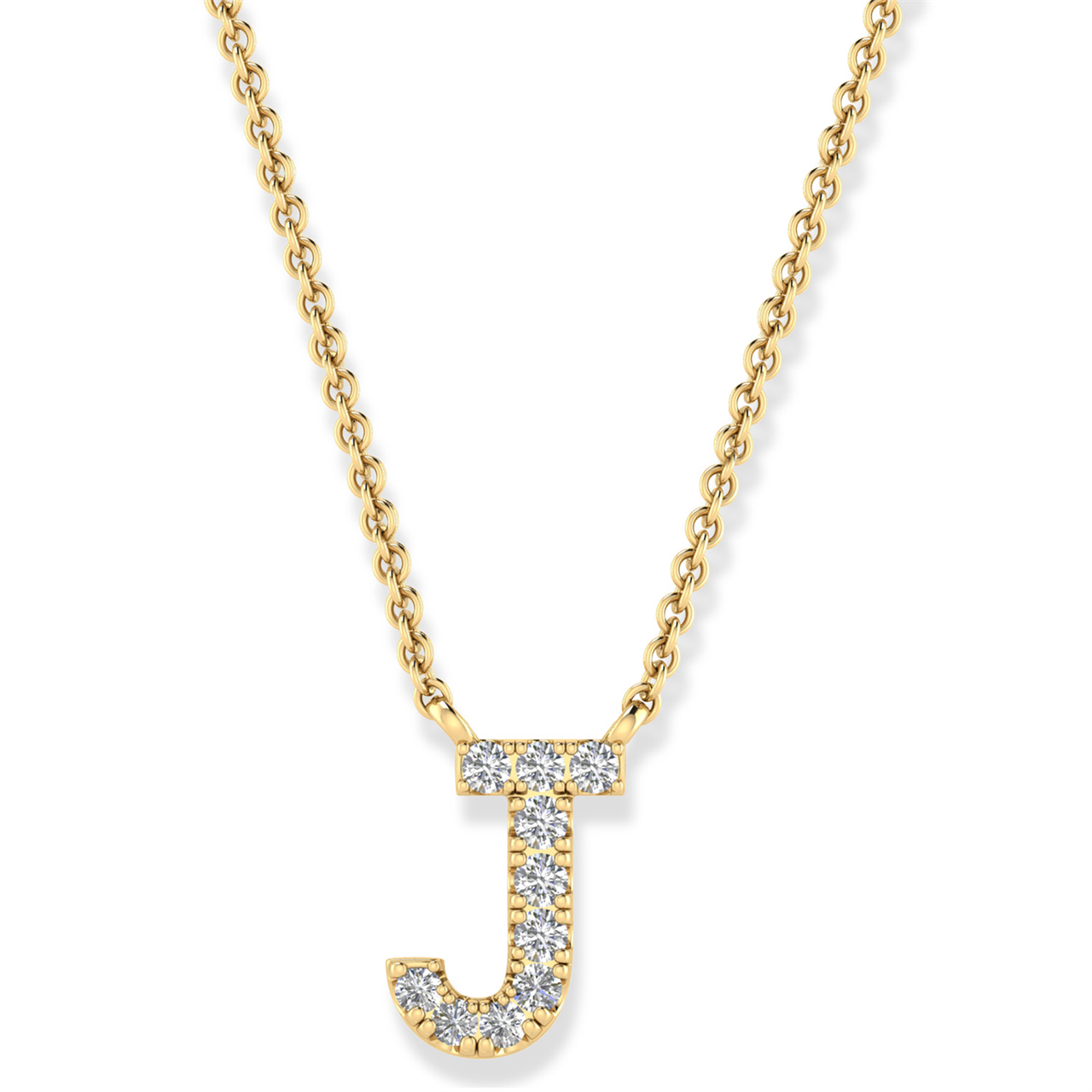 Diamond Set "J" Initial Necklace in 9 carat Yellow Gold