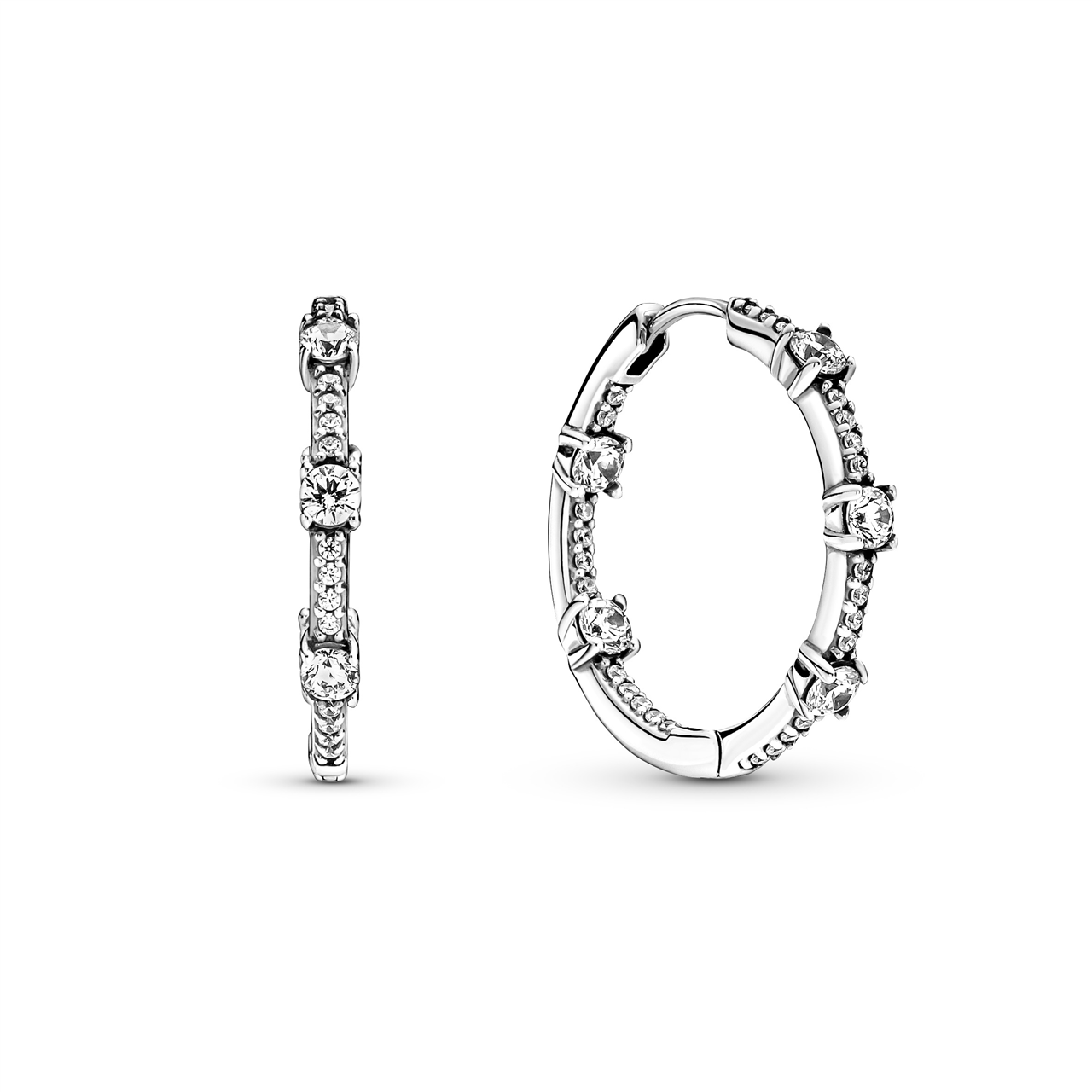 Pandora Sterling silver hoop earrings with clear cubic zirconia