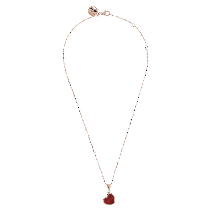 Bronzallure Alba Mini Heart Pendant Necklace Red Fossil Wood