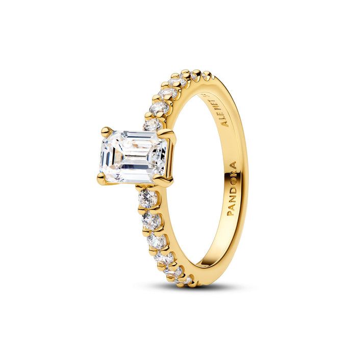 14k gold-plated ring with clear cubic zirconia