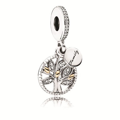 Family Heritage Silver Hanging Charm w 14ct Gold & CZ