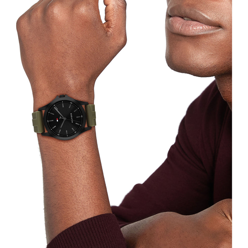 Tommy Hilfiger Green Silicone Black Dial Men's Watch
