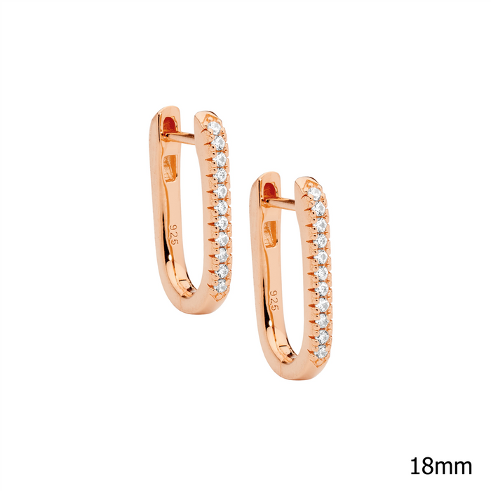 Ellani SS WH CZ 18mm Oval Hoop Earrings W/ Gold Plating