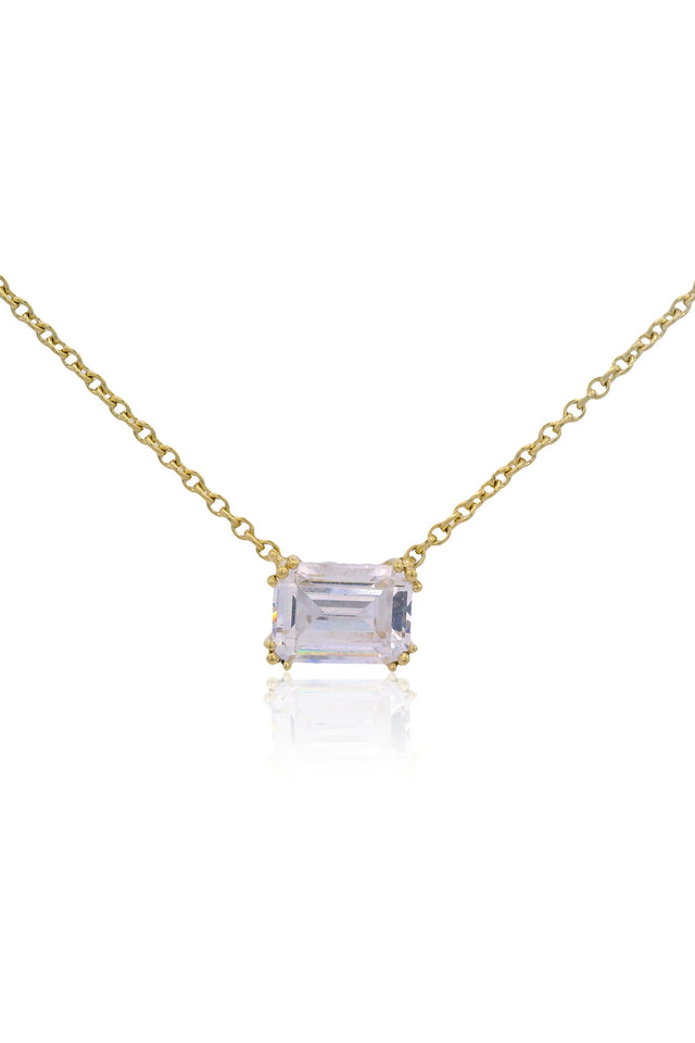 GEORGINI ELEGANT ESSENTIALS 7MM EMERALD CUT HIDDEN HALO PENDANT SILVER