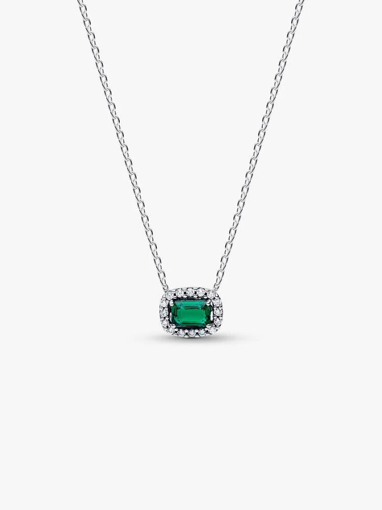 Pandora Rectangular Sparkling Green Halo Pendant Necklace