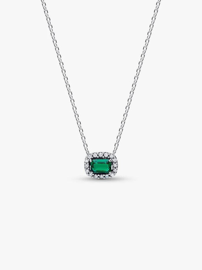 Pandora Rectangular Sparkling Green Halo Pendant Necklace