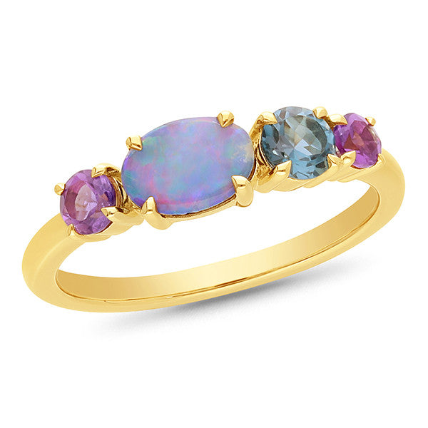 9ct Yellow Gold   AMETHYST  OPAL - DOUBLET  TOPAZ - LONDON BLUE