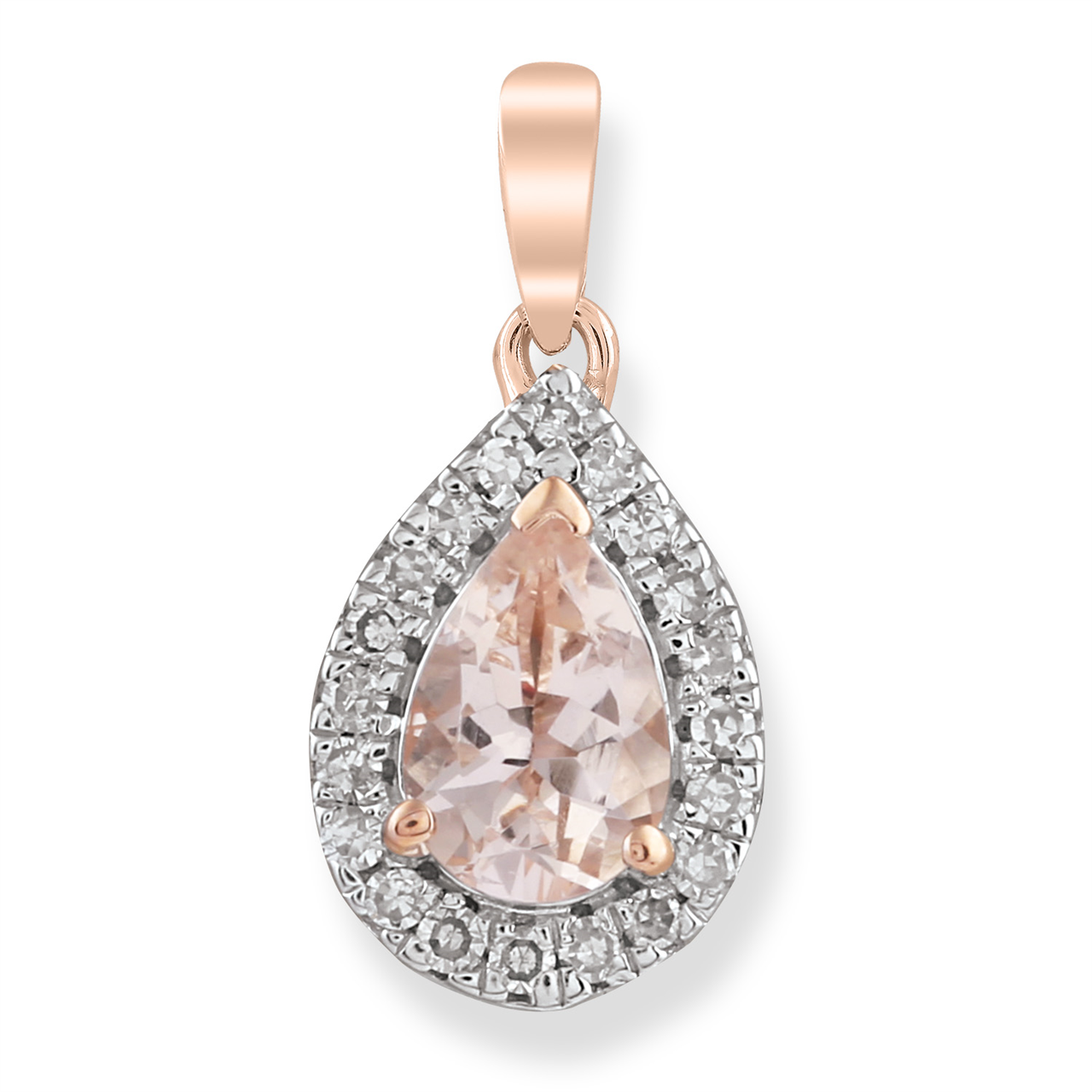 Morganite Pendant with 0.07CT Diamonds IN 9K Rose Gold