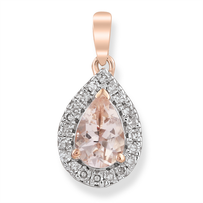 Morganite Pendant with 0.07CT Diamonds in 9K Rose Gold