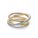 Sterling silver and 14k gold-plated ring with clear cubic zirconia