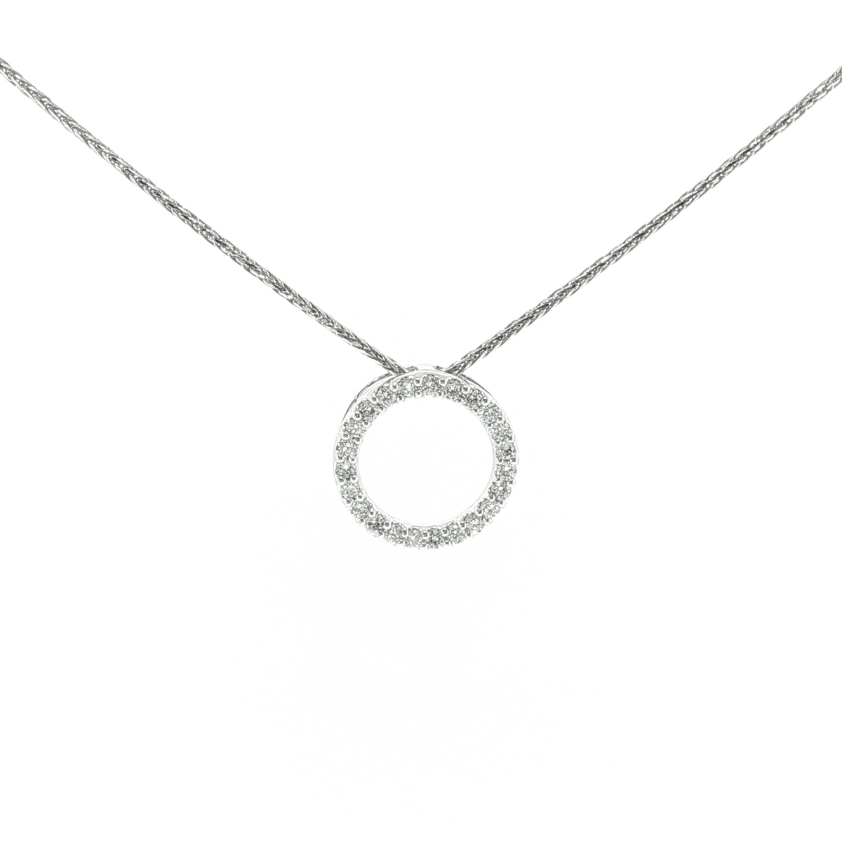 Claw Set Circle Pendant in White Gold