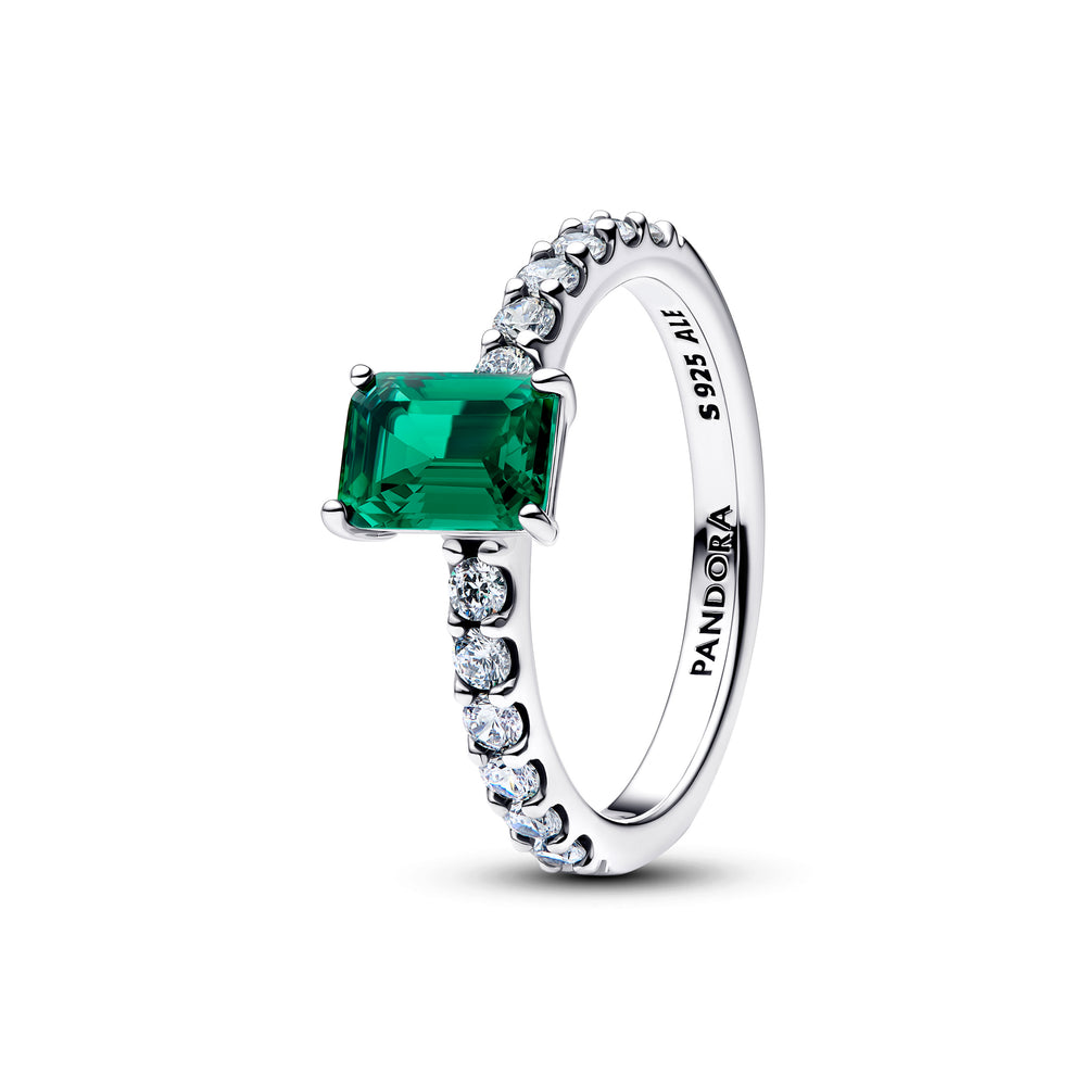Pandora Rectangular Sparkling Green Halo Ring