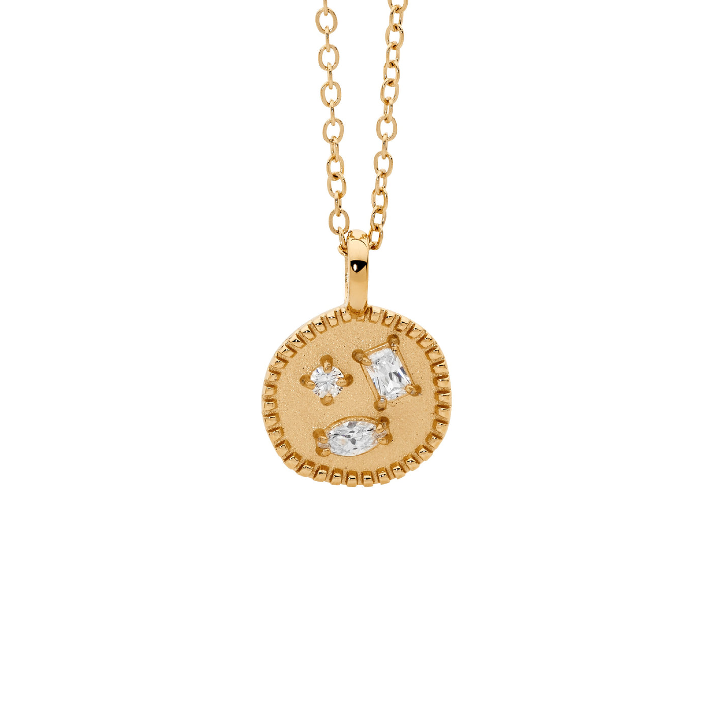 Ellani Multi Shape White Crystal Disk Necklace