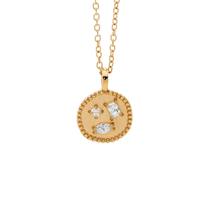 Ellani Multi Shape White Crystal Disk Necklace