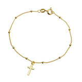 Sterling Silver Cable Chain and 2mm Bead Bracelet with Cross Pendant