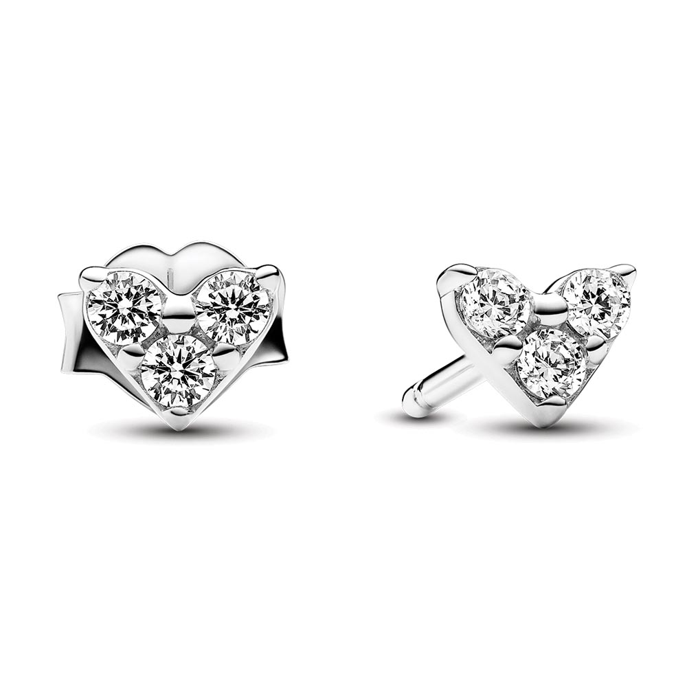 Triple Stone Heart Stud Earrings