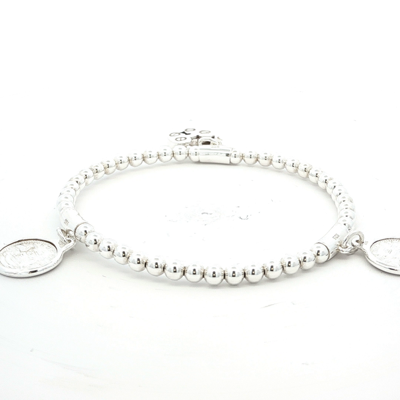 Sterling Silver Stretchy Ball Bracelet with Triple Tiny Tokens