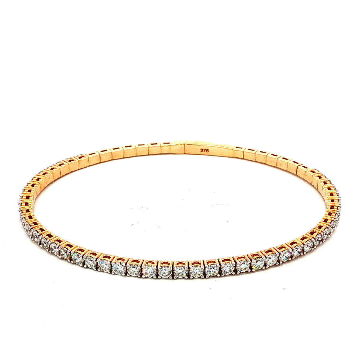 Tennis Press Clasp Bangle in Yellow Gold