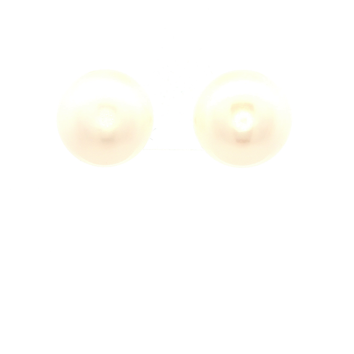 White Round Freshwater Pearl 12-12.5mm Earrings in Yellow Gold