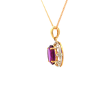 Amethyst and Diamond Pendant on a 9ct Yellow Gold Chain