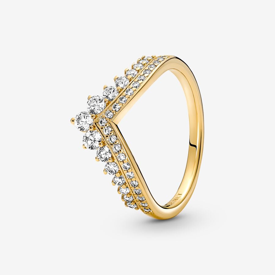 Tiara wishbone 14k gold-plated ring with clear cubic zirconia