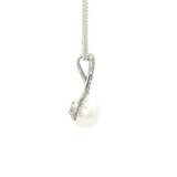 White Freshwater Pearl Wishbone Pendant Encrusted with Cubic Zirconias
