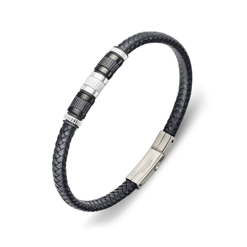 Blaze Stainless Steel 6mm Leather Bracelet With Steel Bead Detail