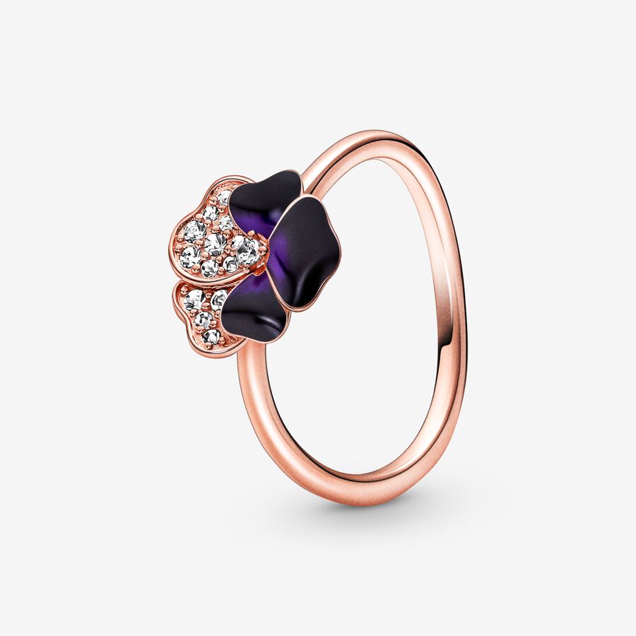 Deep Purple Pansy Flower Ring - 60