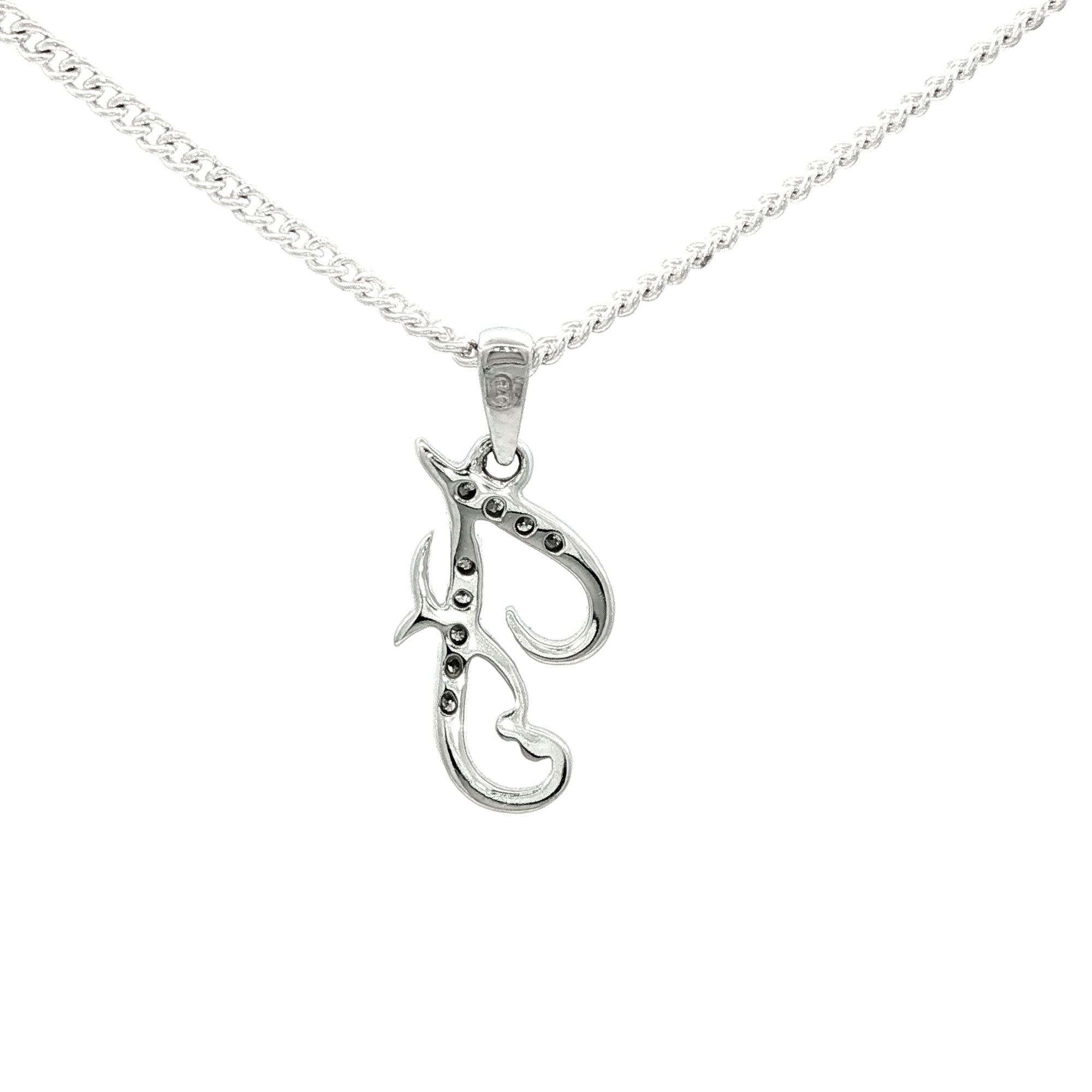 White Gold over Silver Diamond Initial 'H' Charm Necklace
