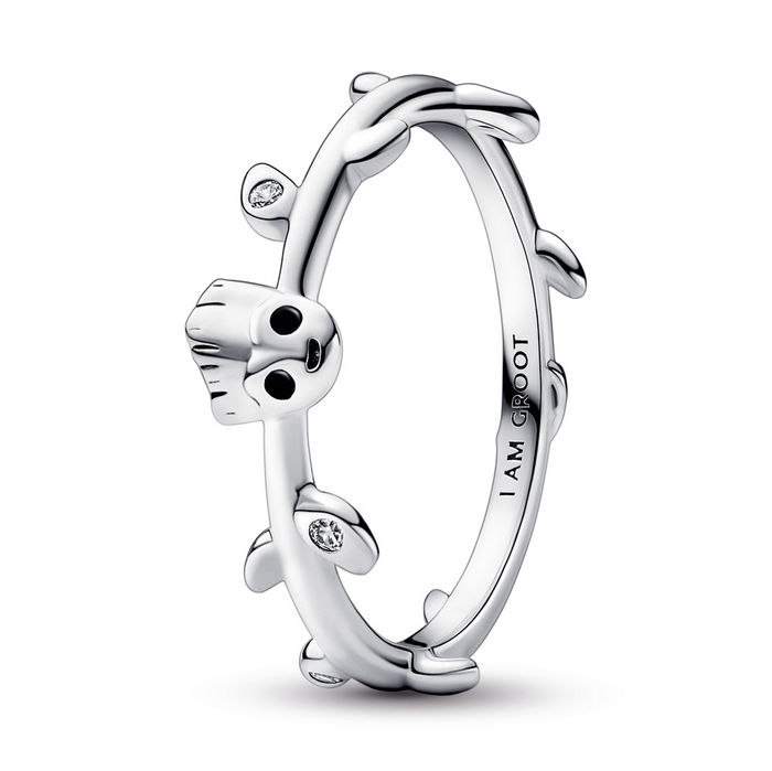 Marvel Baby Groot sterling silver ring with clear cubic zirconia and black enamel