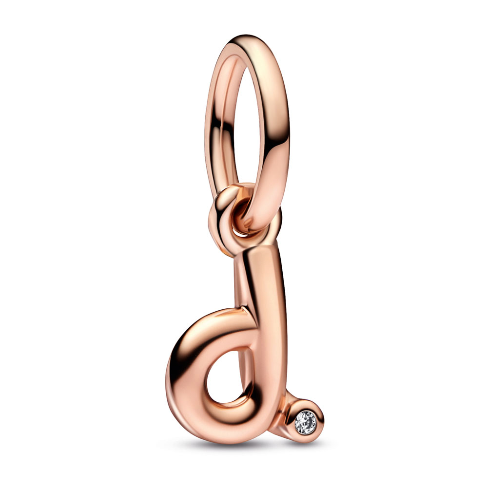 Letter d 14k rose gold-plated dangle with clear cubic zirconia