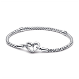 Studded chain sterling silver bracelet with heart clasp