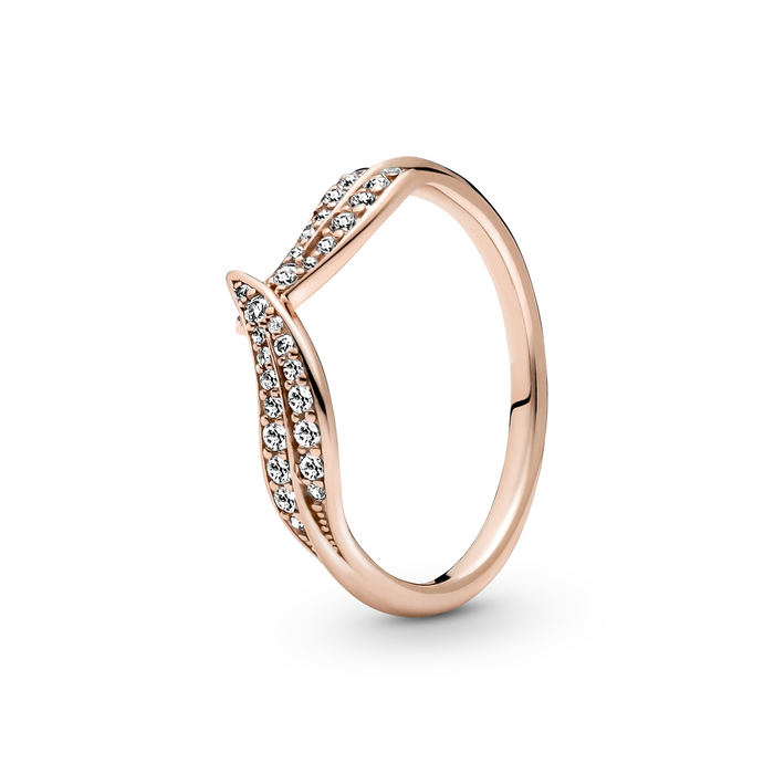 Pandora Rose Leaves Wishbone Ring w Clear CZ