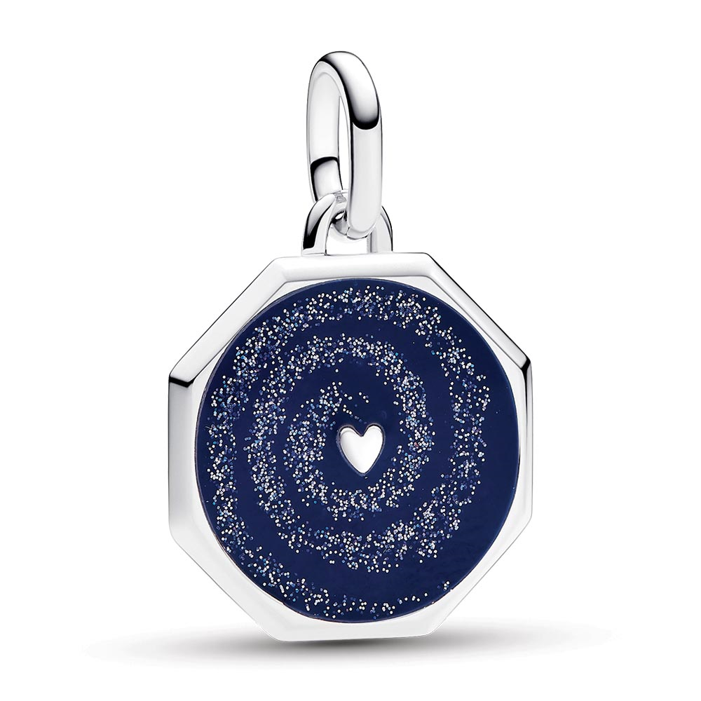 Heart sterling silver medallion with glittery and blue enamel