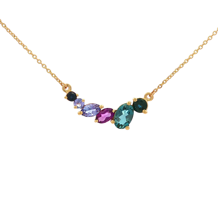 Multipled Colored Necklace in Yellow Gold